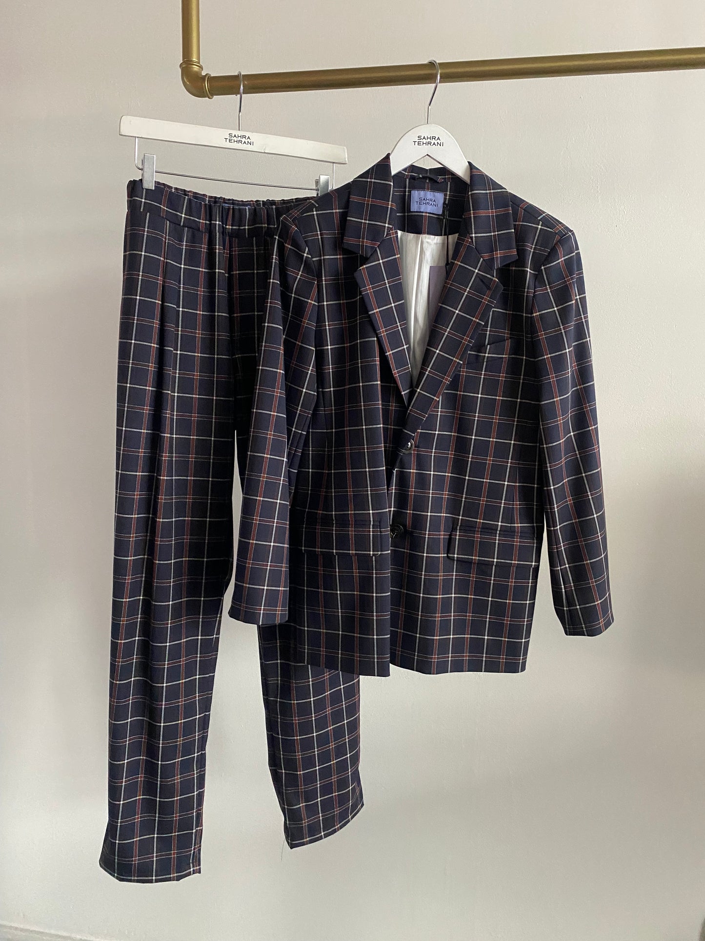 Oversized Blazer marine-braun kariert