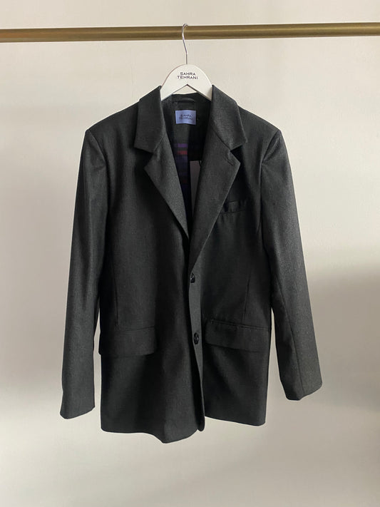 Oversized Blazer Mottled Dark Grey Herringbone