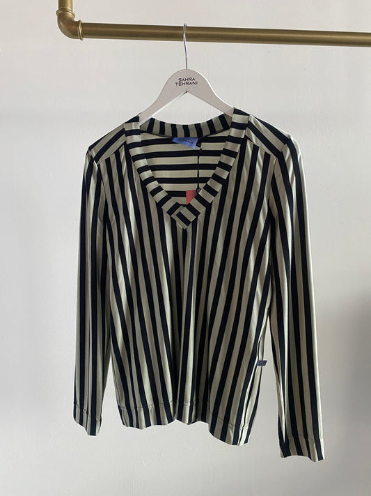 Shirt Blouse V-Cut Silver Stripes