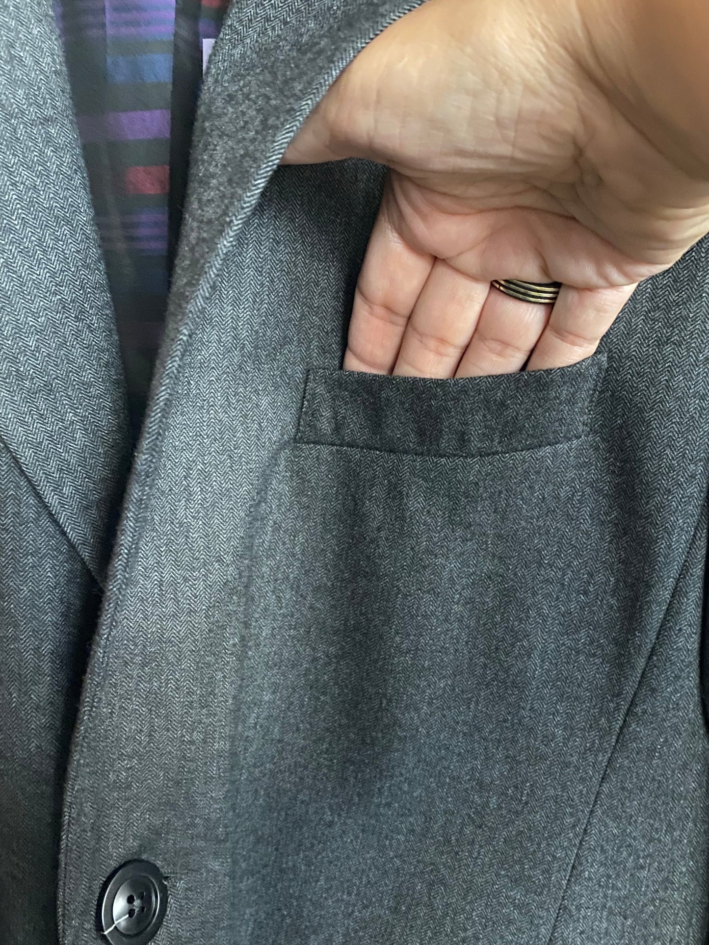 Oversized Blazer dunkelgrau meliert fischgrät
