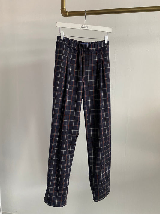 Suit Navy Blue Brown Check