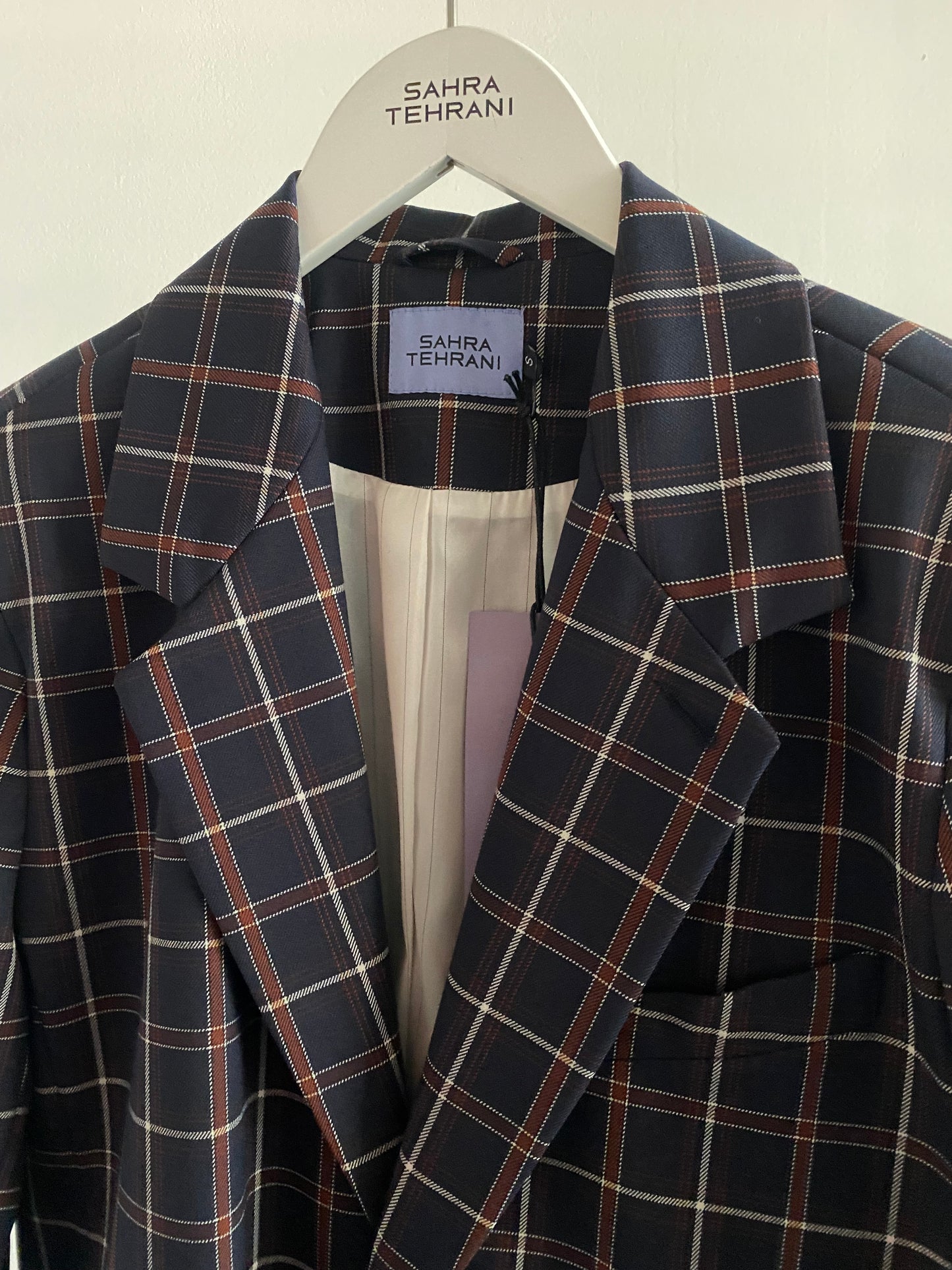 Oversized Blazer marine-braun kariert