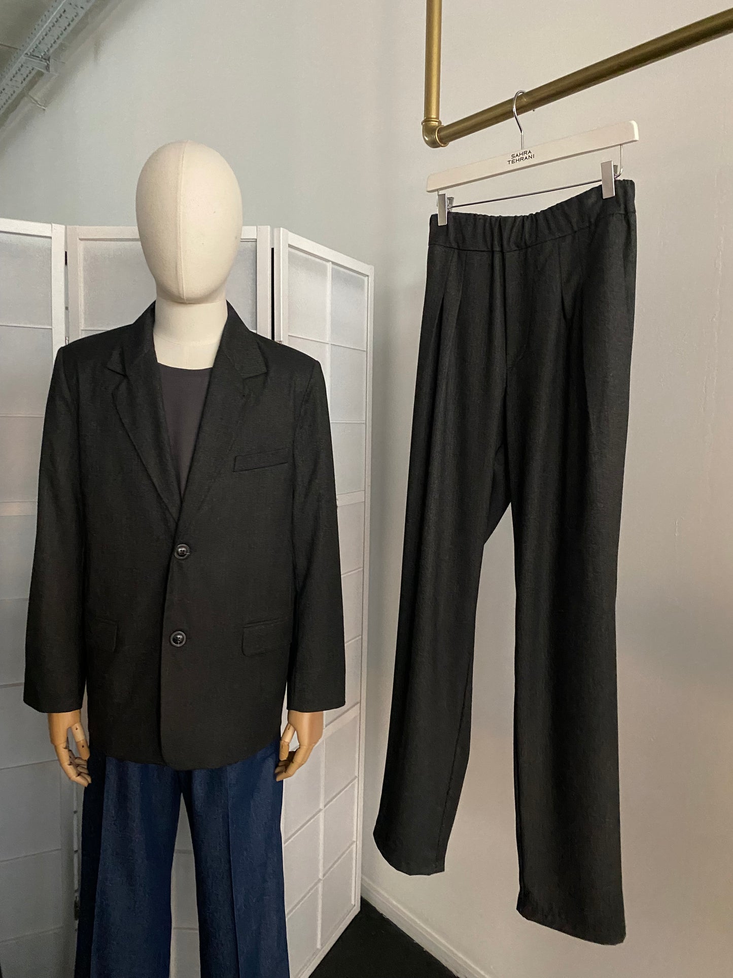 Trousers Suit Dark Grey Fischgrät