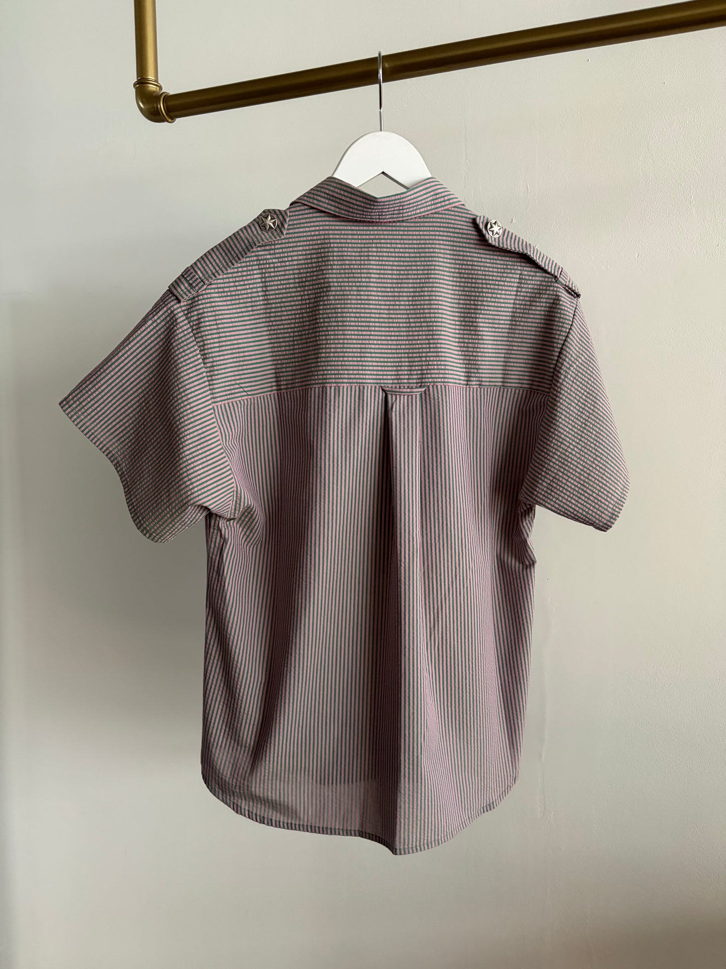 Formal Shirt Oversized Short Arm Green Stripes