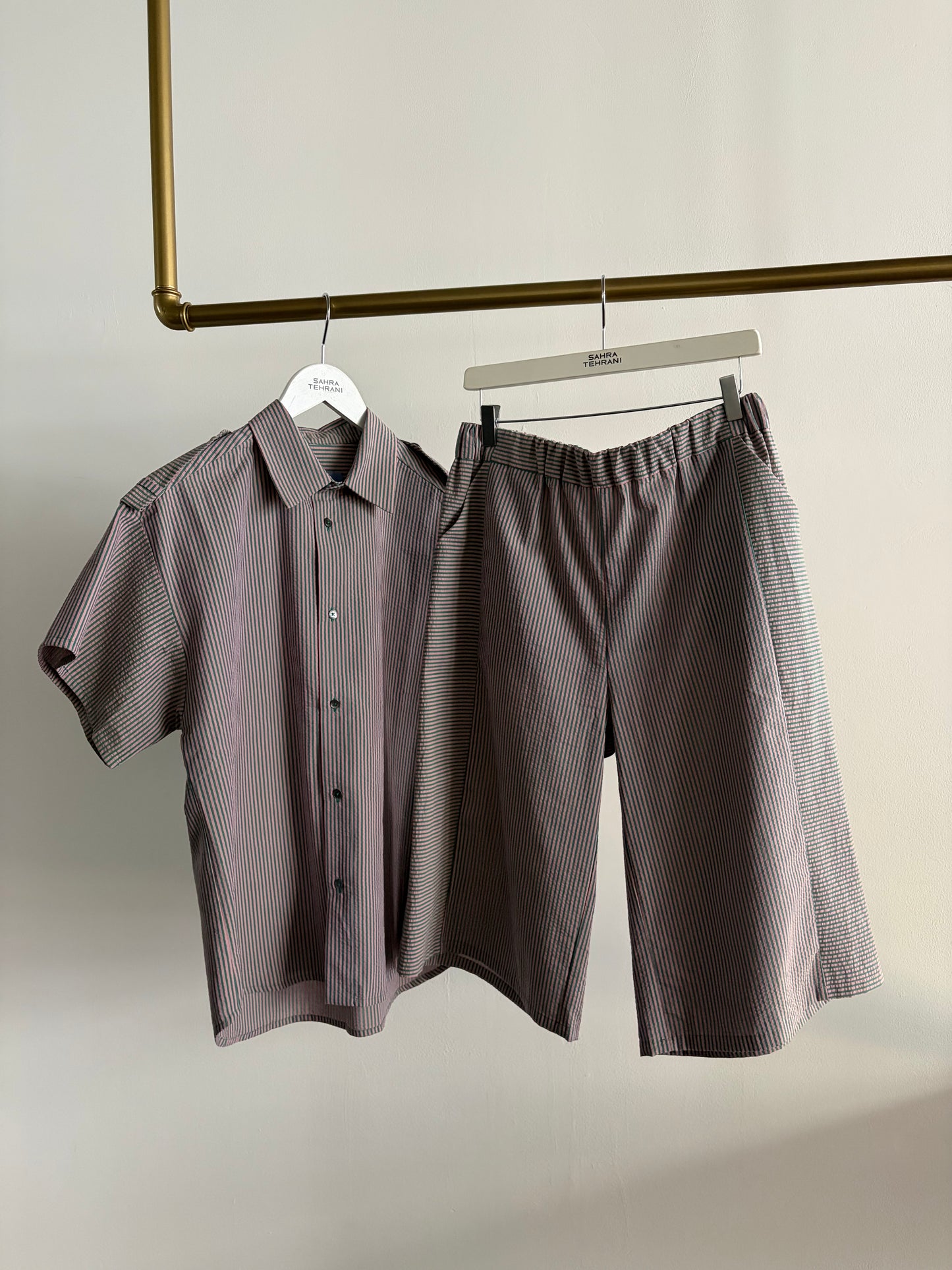 Formal Shirt Oversized Short Arm Green Stripes