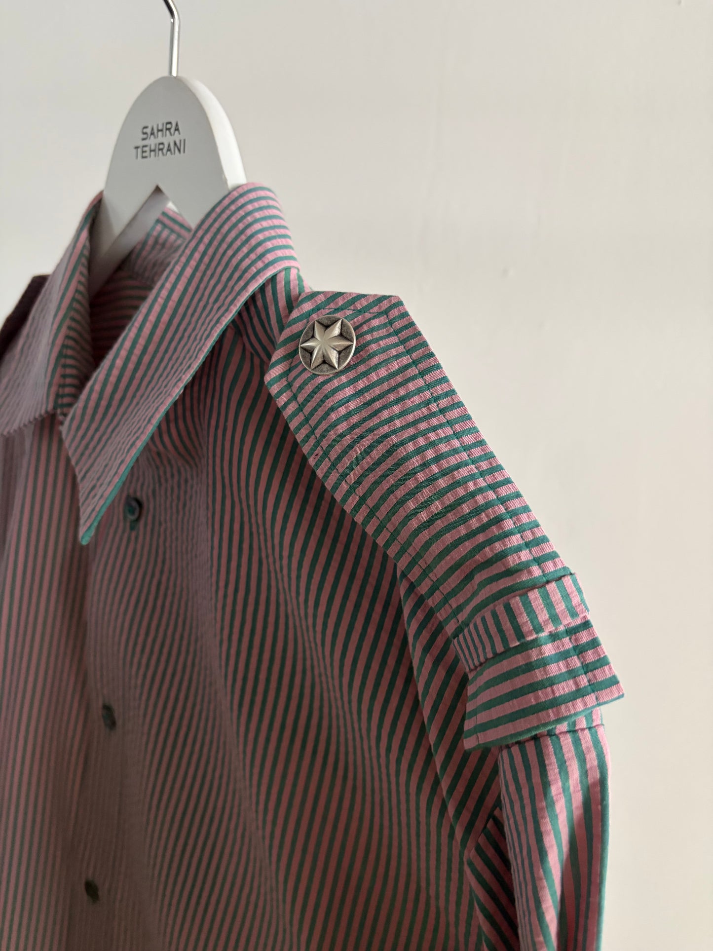 Formal Shirt Oversized Short Arm Green Stripes