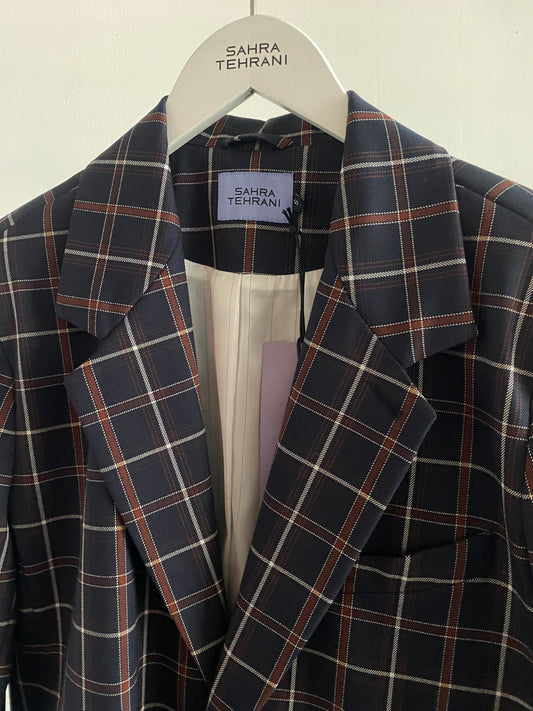 Blazer Navy Blue Brown Check