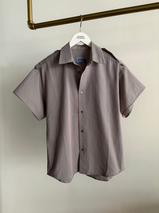 Formal Shirt Oversized Short Arm Green Stripes